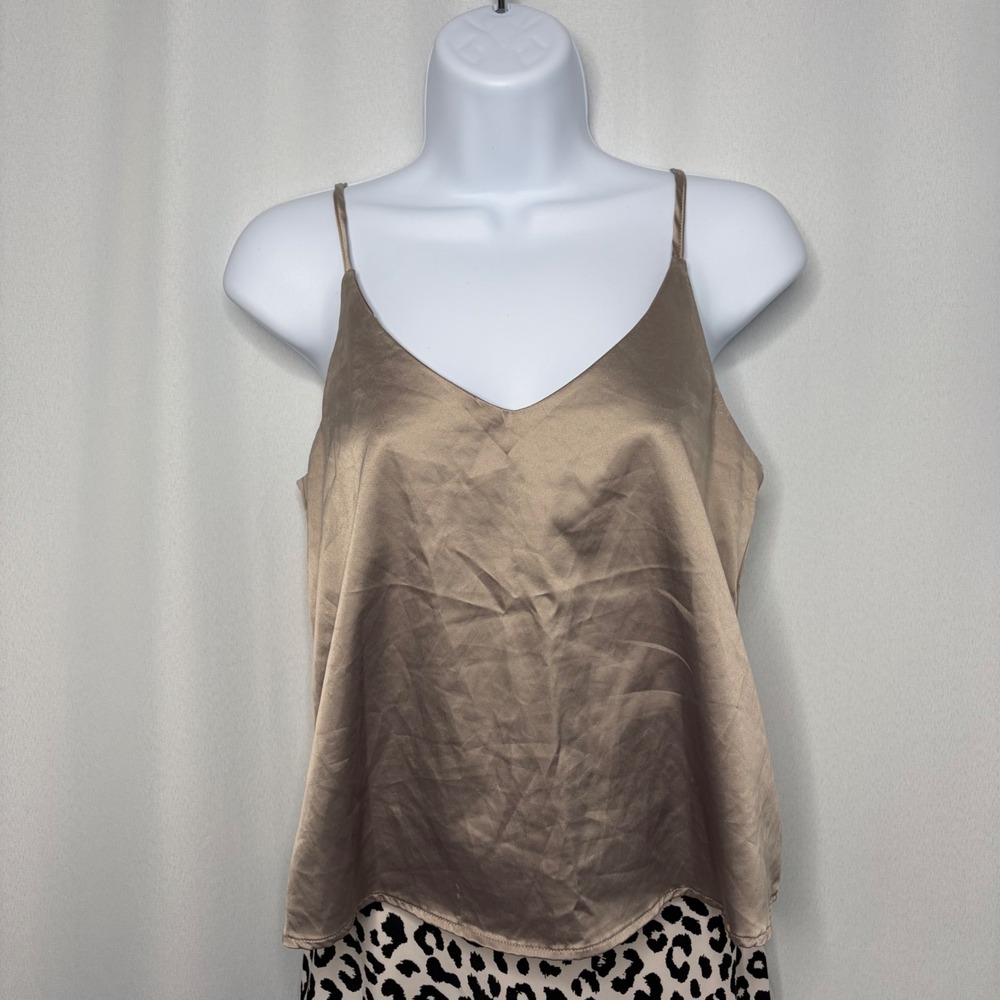 Express Womens XS Taupe Satin V-Neck Adjustable Spaghetti Strap Camisole Top